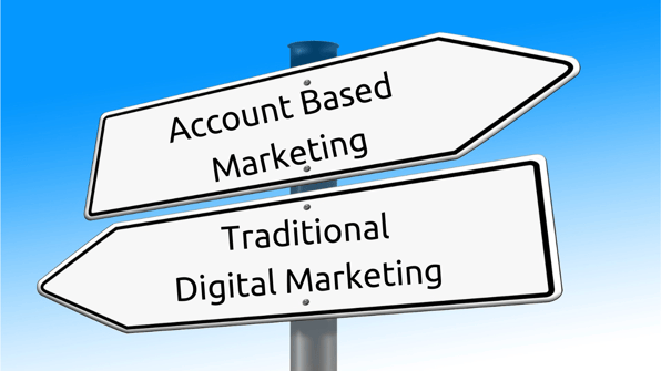 A sign post with traditional digital marketing in on direction and account based marketing in the other direction